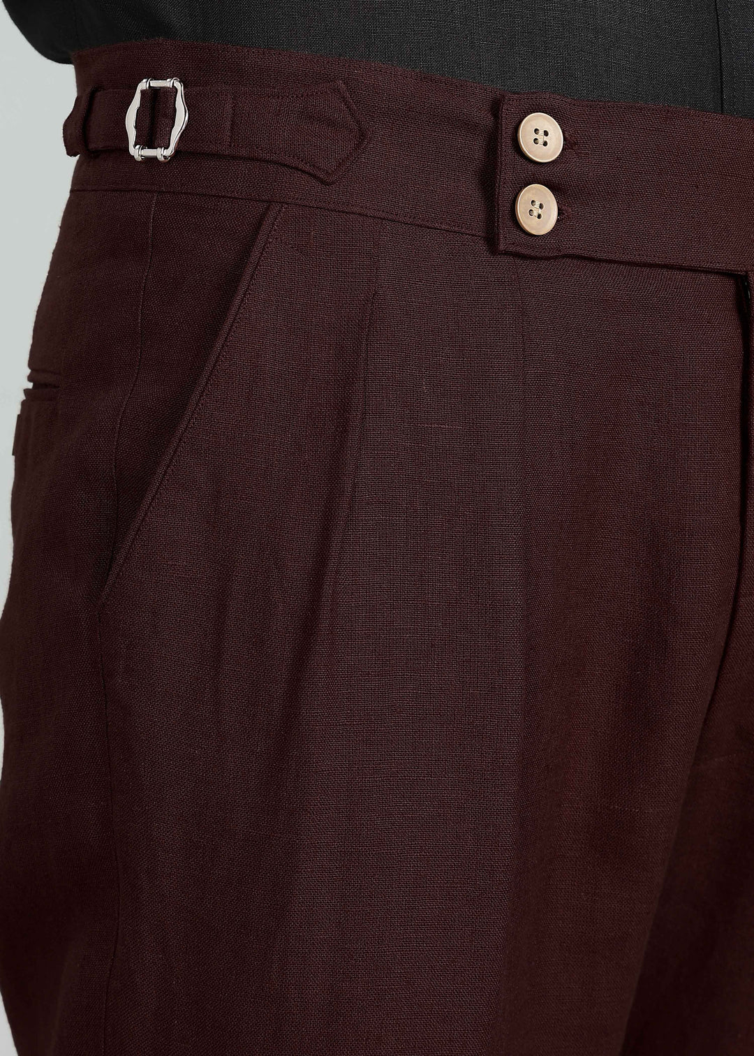Wes Pants - Pure Linen Pleated Trousers with Adjustable Waistband - Cocoa Brown