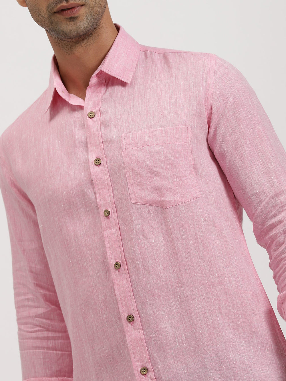 Bryce - Pure Linen Chambray Long Sleeve Shirt - Pink | Rescue