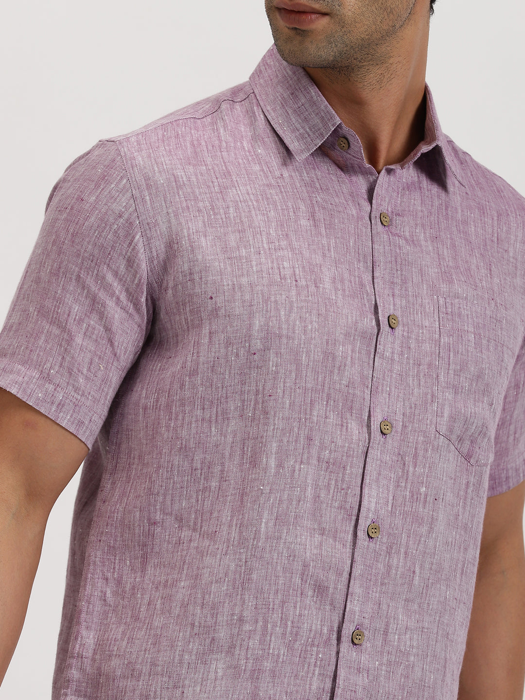 Bryce - Pure Linen Chambray Half Sleeve Shirt - Lilac