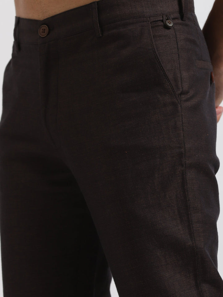 Ian Chino Pants - Linen Trousers - Black & Brown End On End