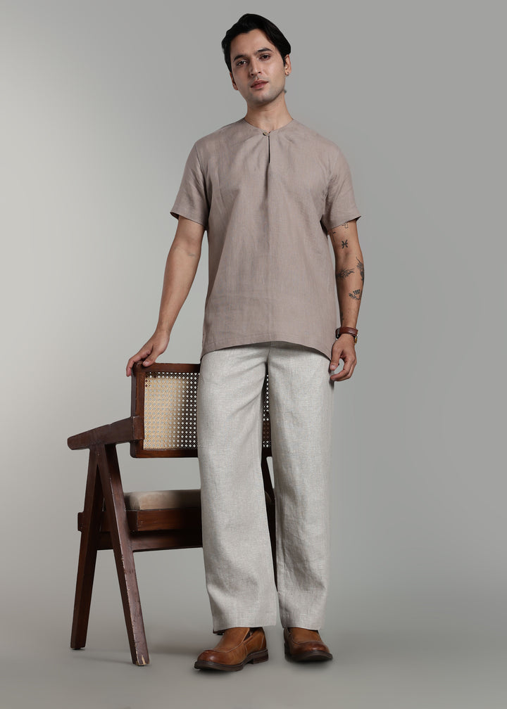Cairo - Pure Linen Relaxed Fit Trousers with Elastic Waistband and Drawstring - Ecru