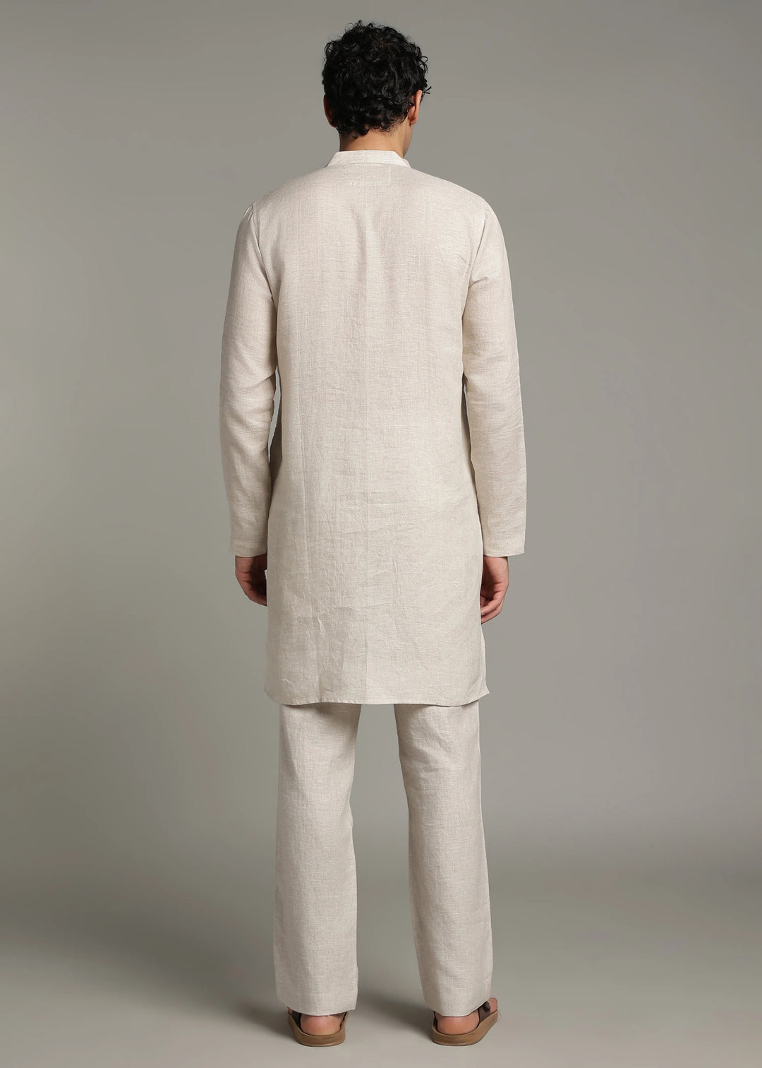 Aaina - Pure Linen Mirror Embroidered Regular Kurta - Ecru