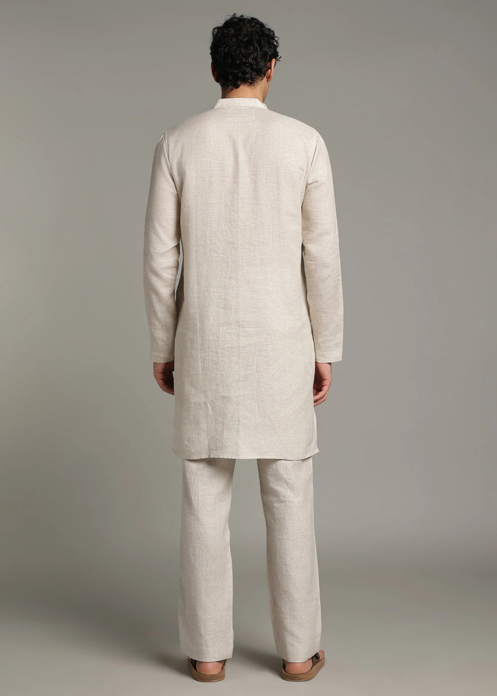 Aaina - Pure Linen Mirror Embroidered Regular Kurta - Ecru