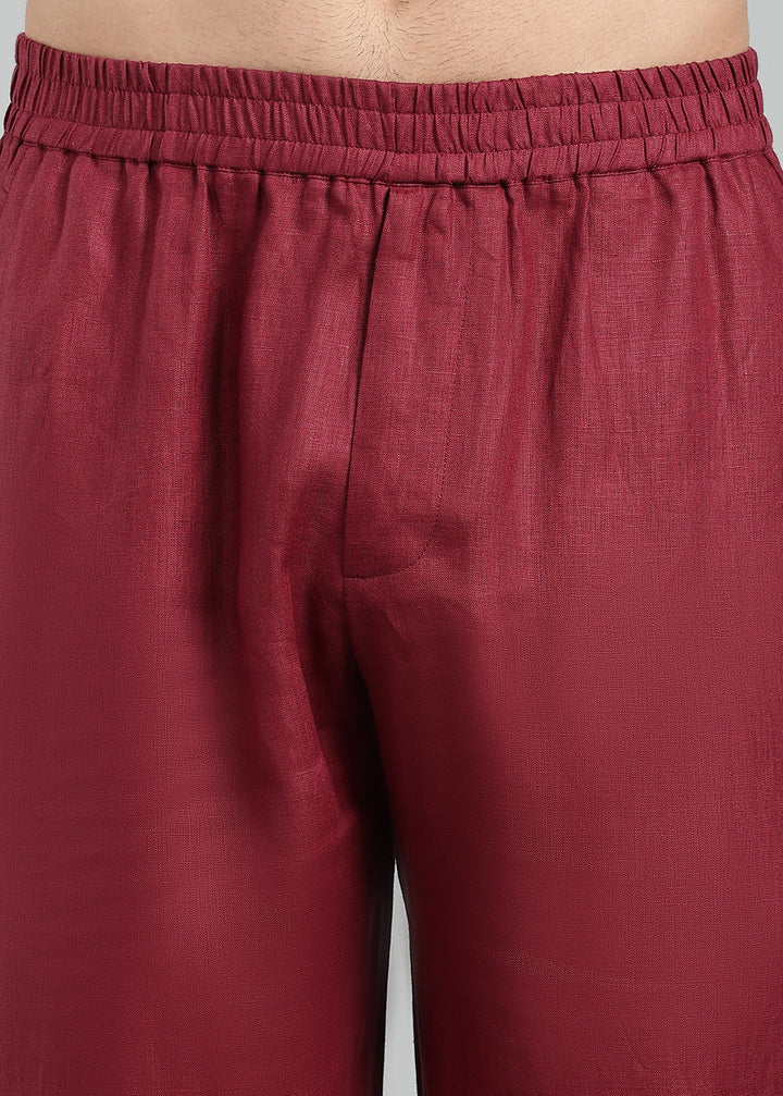 Roy -  Pure Linen Kurta Pants - Red Wine