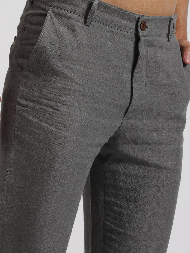 Ian Pure Linen Trousers - Smoke Grey