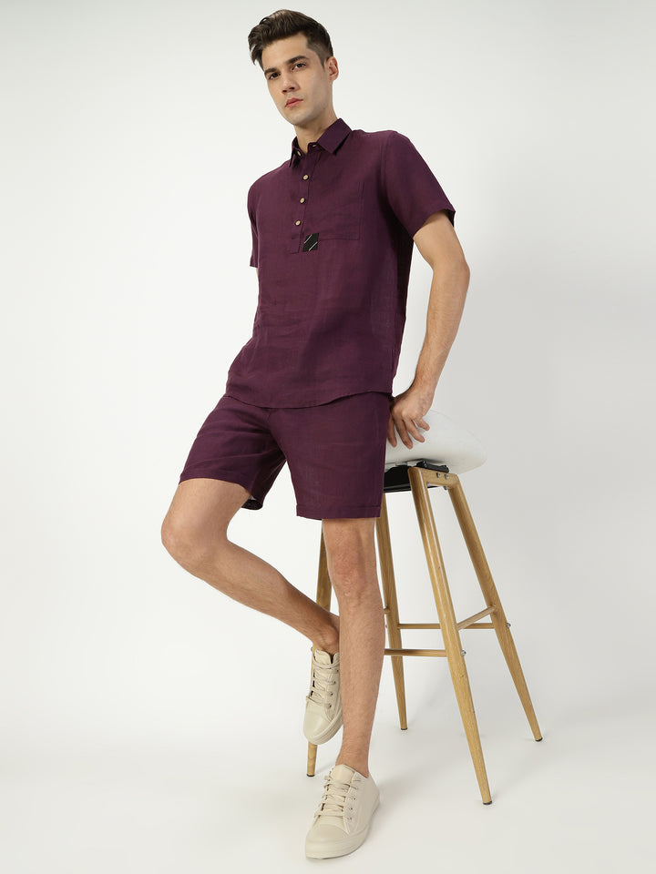 Matteo Pure Linen Shorts - Dark Purple
