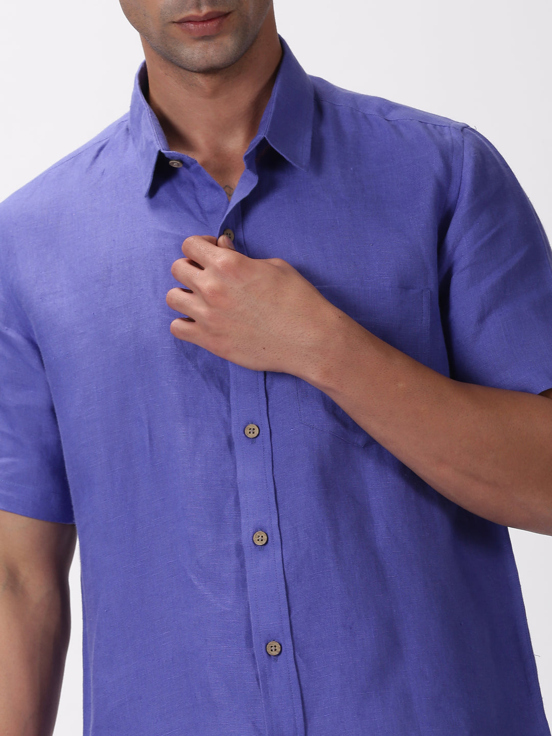 Kian - Pure Linen Regular Collar Half Sleeve Shirt - Iris Purple
