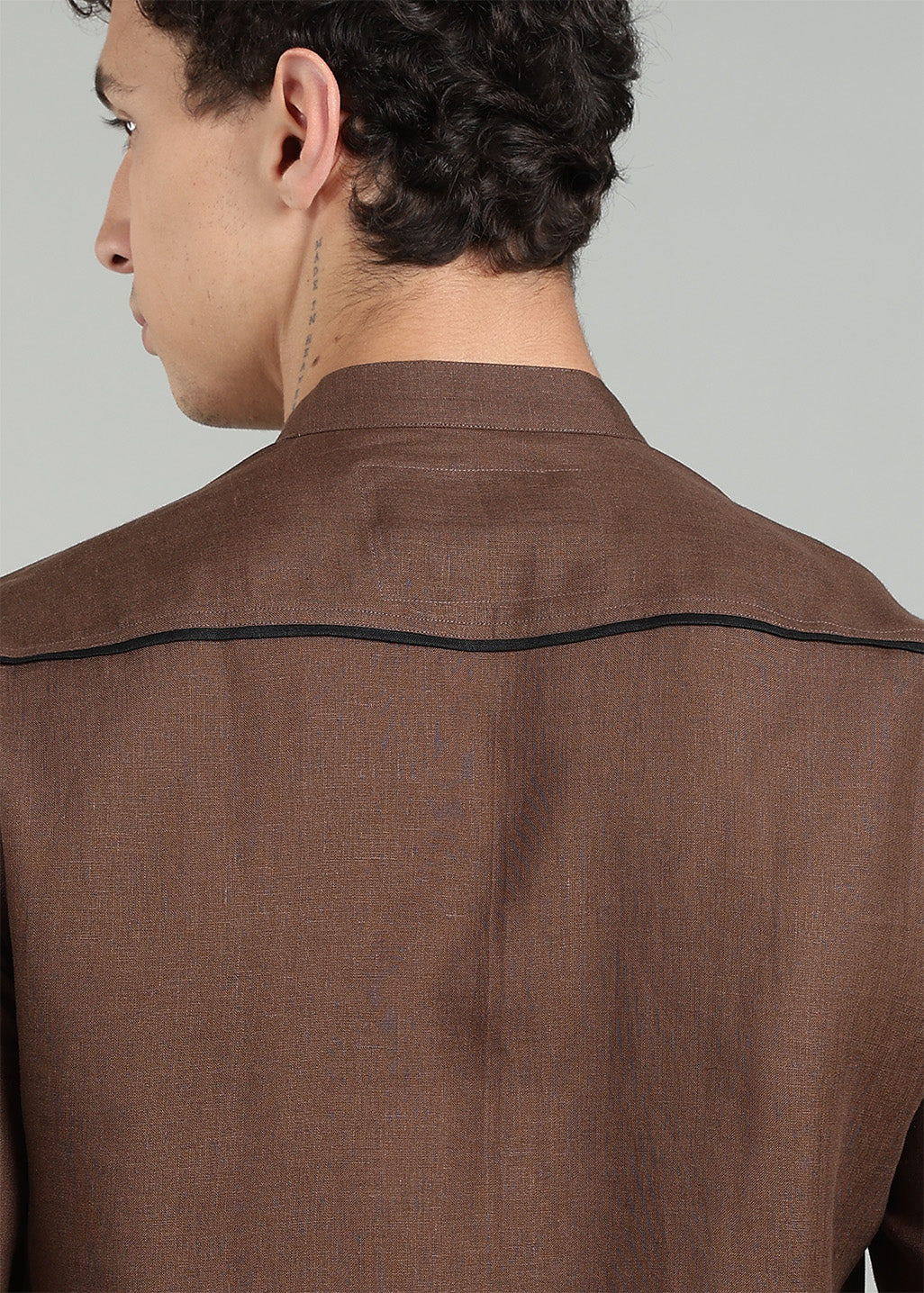 Enso - Pure Linen Half Sleeve Shirt - Coffee Brown