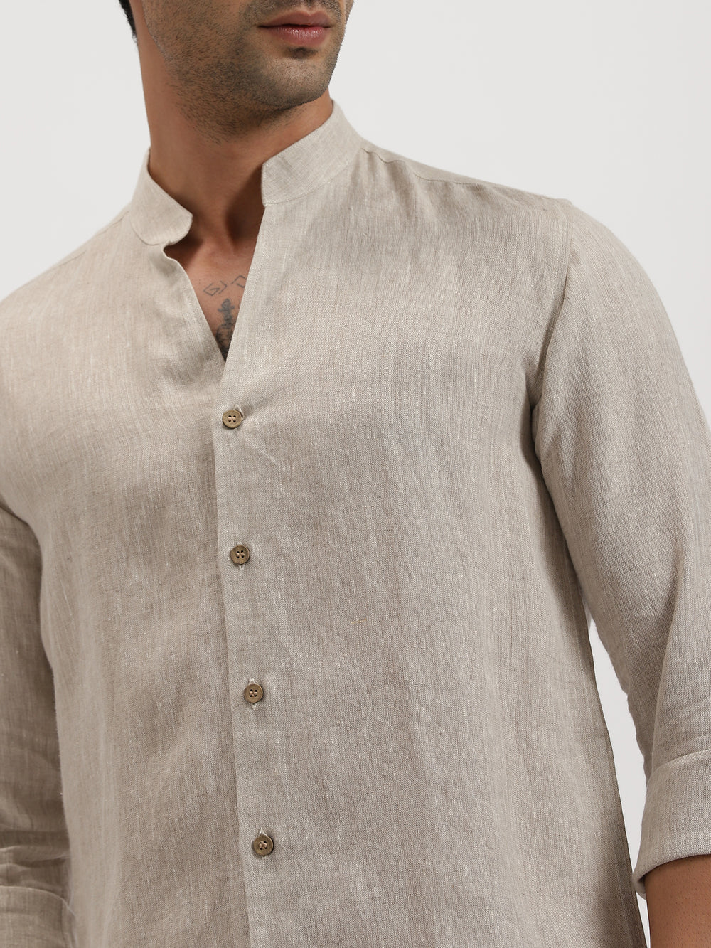 Craig - Pure Linen V Neck Full Sleeve Shirt - Ecru