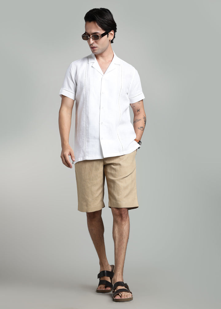 Oris - Pure Linen Relaxed Fit Shorts with Elastic Waistband and Drawstring - Light Hazelnut Brown