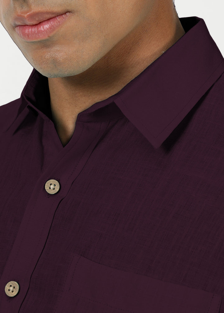 Harvey - Pure Linen Half Sleeve Shirt - Dark Purple