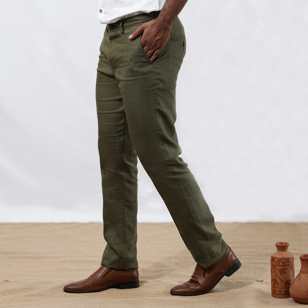 Ian Chino Pants - Men's Linen Trousers - Olive