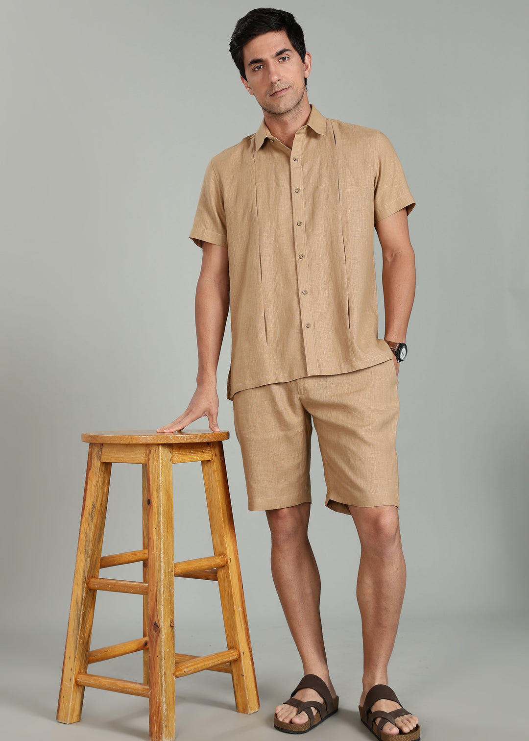 Milo Shorts - Pure Linen Shorts - Oakwood Brown