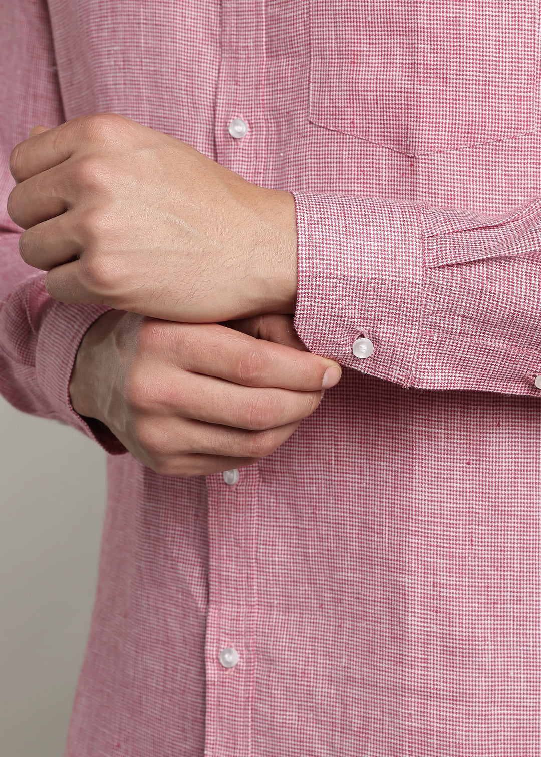 Harvey - Pure Linen Full Sleeve Shirt - Red Houndstooth