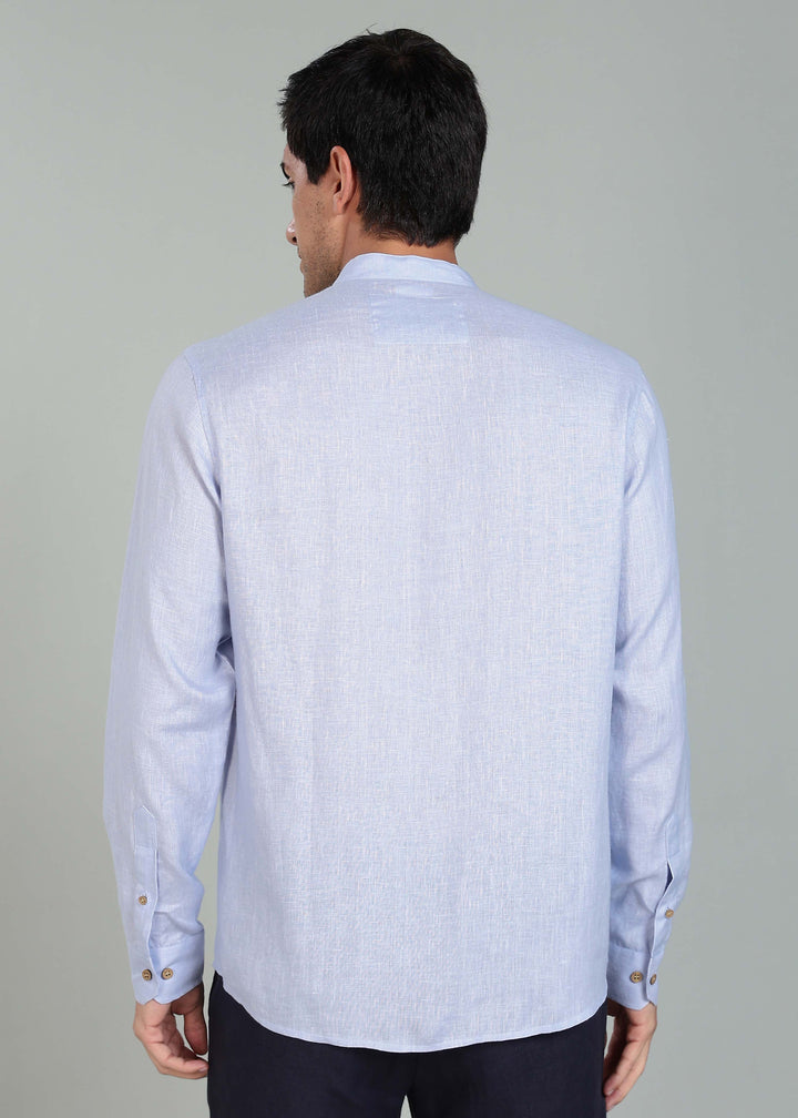Floyd Shirt - Pure Linen Mandarin Collar Shirt - Periwinkle Blue