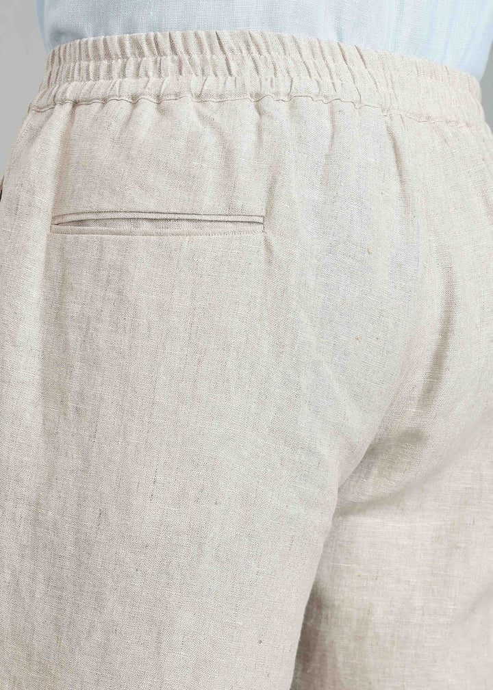 Ivo -  Pure Linen Casual Relaxed Elastic Pants - Ecru