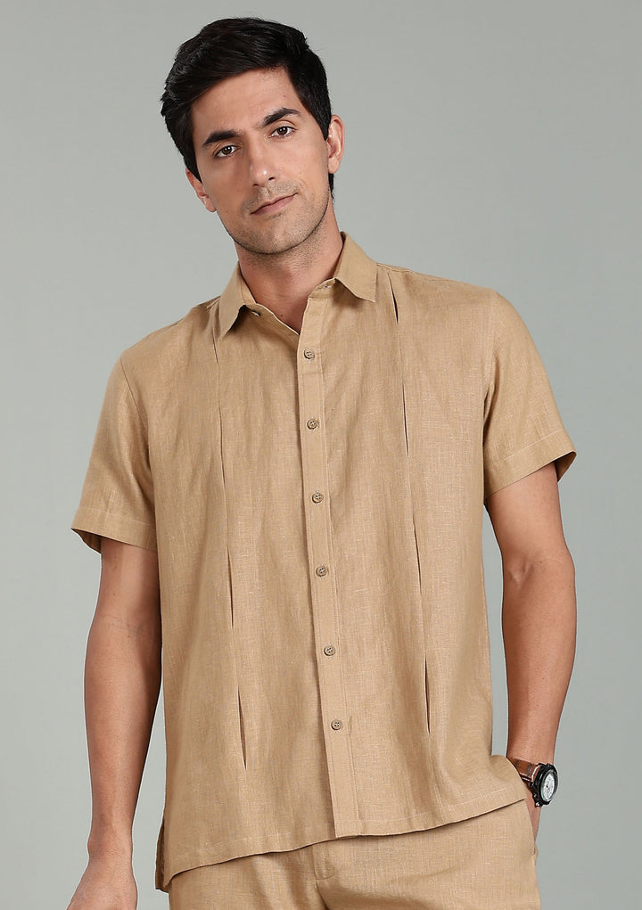 Milo Pure Linen Shirt & Shorts Co-ord Set - Oakwood Brown