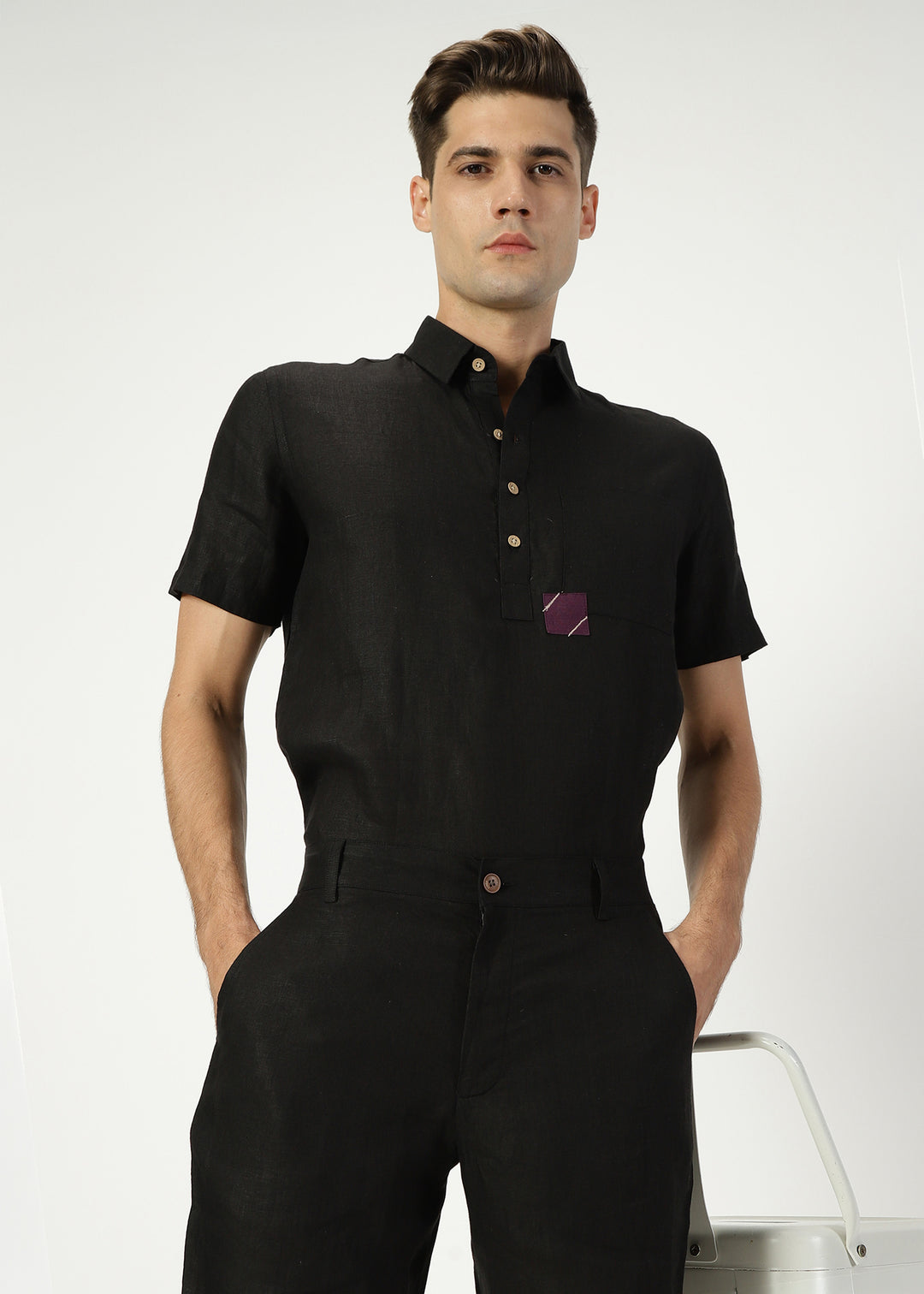 Matteo Pure Linen T-Shirt - Black