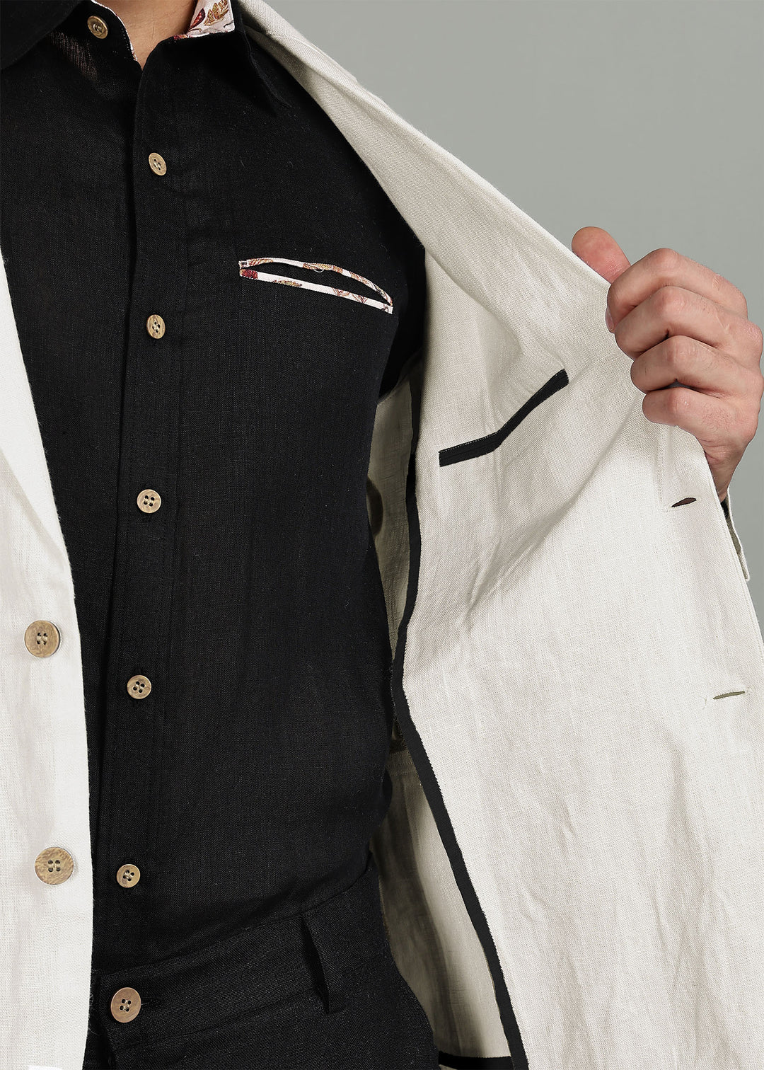 Otis - No Lining Jacket with Black Detailing - Ecru