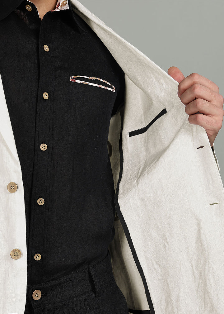 Otis - No Lining Jacket with Black Detailing - Ecru