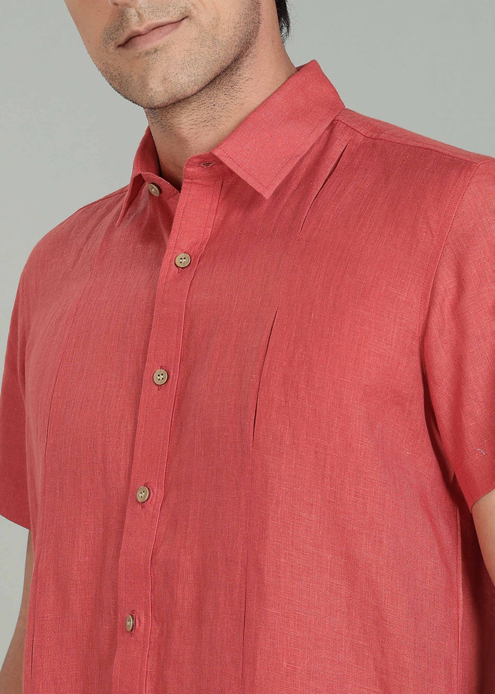 Milo Pure Linen Shirt & Shorts Co-ord Set - Terracotta Red
