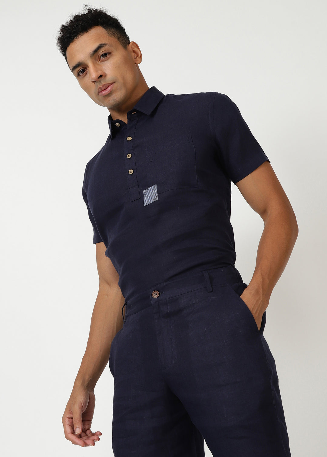 Matteo Pure Linen T-Shirt & Shorts Co-ord Set | Dark Blue