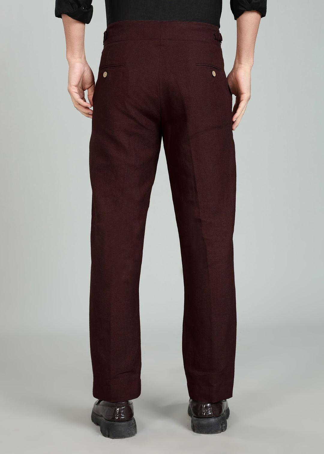 Wes Pants - Pure Linen Pleated Trousers with Adjustable Waistband - Cocoa Brown