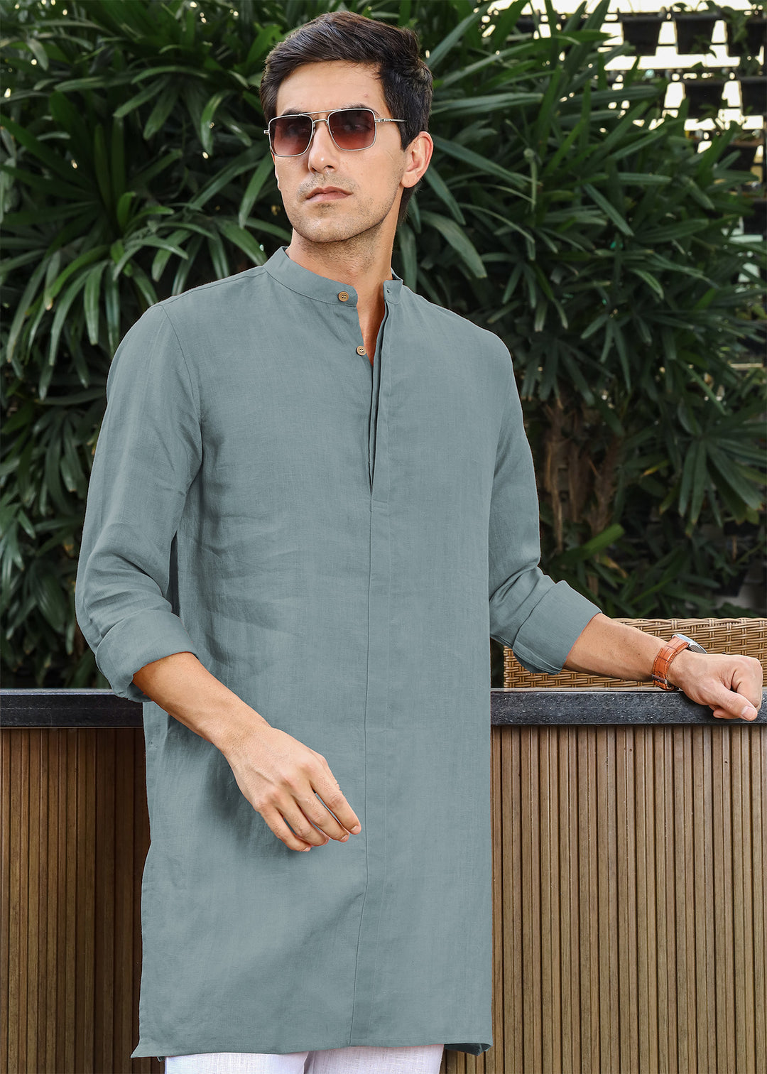 Sid Kurta - Pure Linen Kurta with Concealed Placket - Mineral Grey