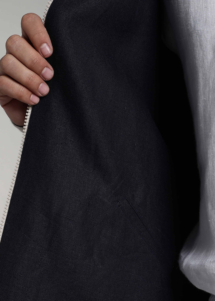 Flux - Pure Linen Reversible Jacket - Ecru and Regal Blue