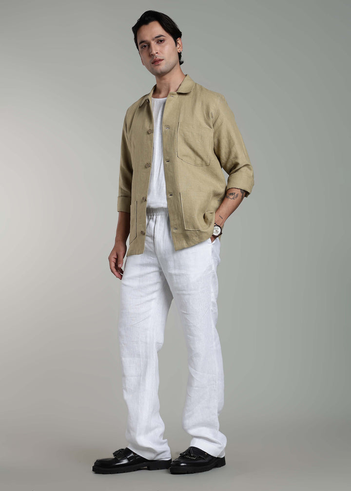 Jade - Pure Linen Shacket - Sage Green