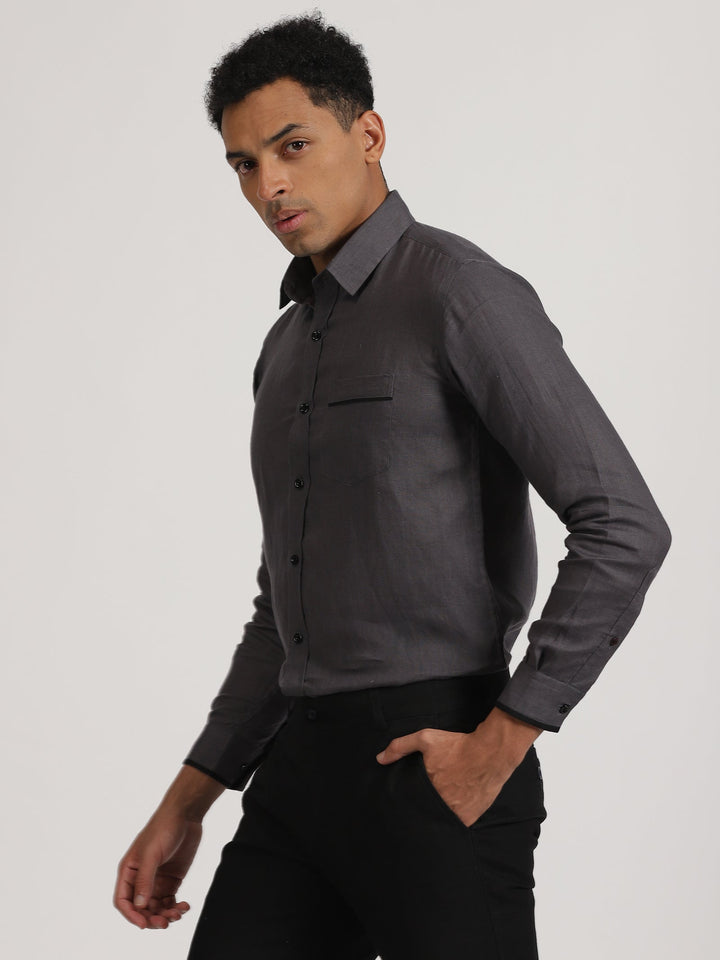 Calan - Pure Linen Full Sleeve Shirt - Smoke Grey | Rescue