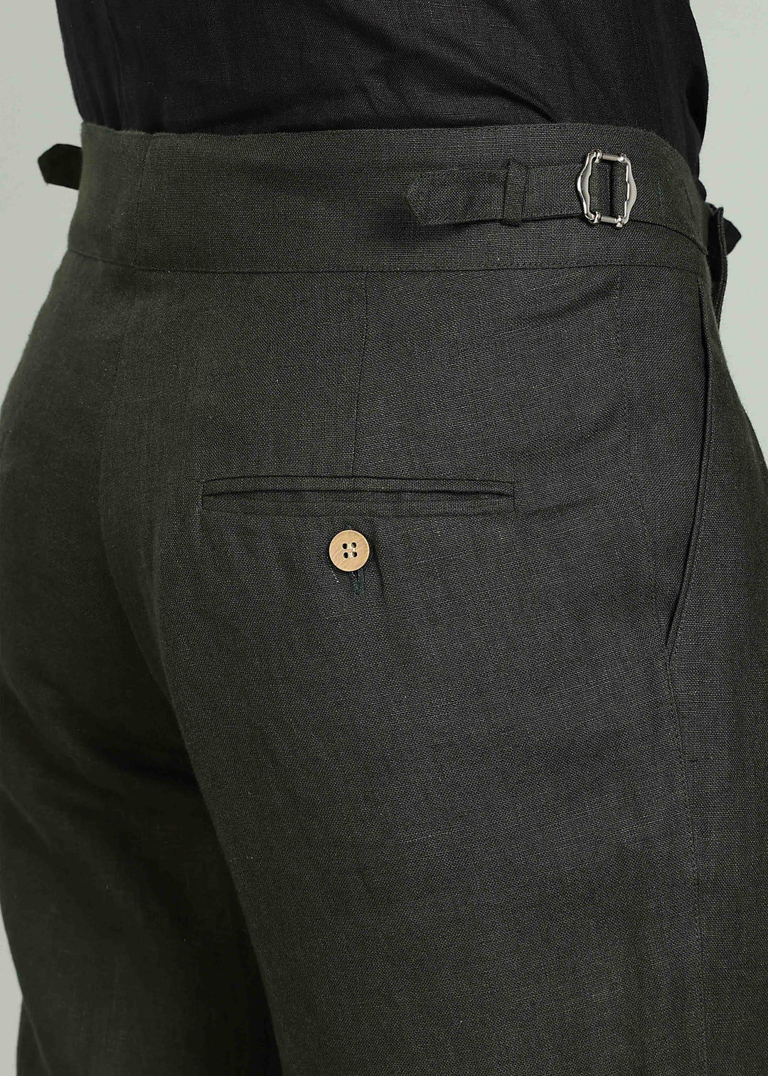 Wes Pants - Pure Linen Pleated Trousers with Adjustable Waistband - Dark Green