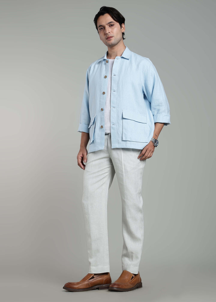 Filipe - Pure Linen Utility Jacket - Pastel Blue