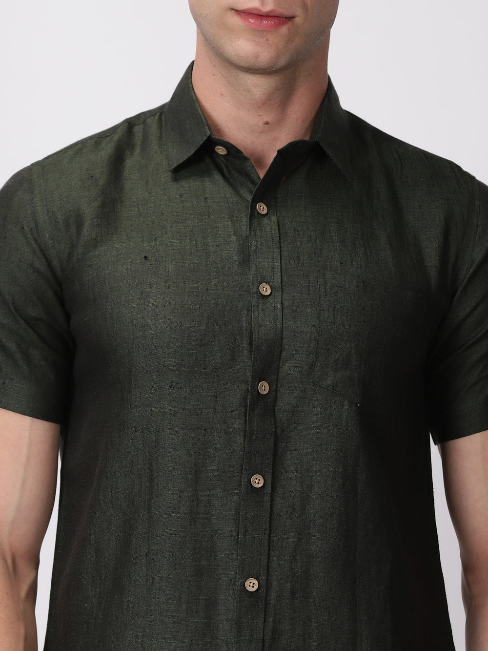 Harvey - Pure Linen Half Sleeve Shirt - Forest Green