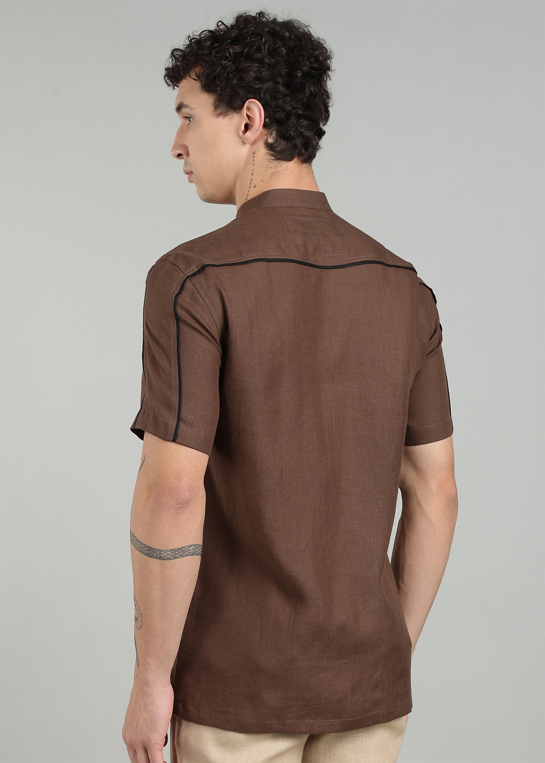 Enso - Pure Linen Half Sleeve Shirt - Coffee Brown