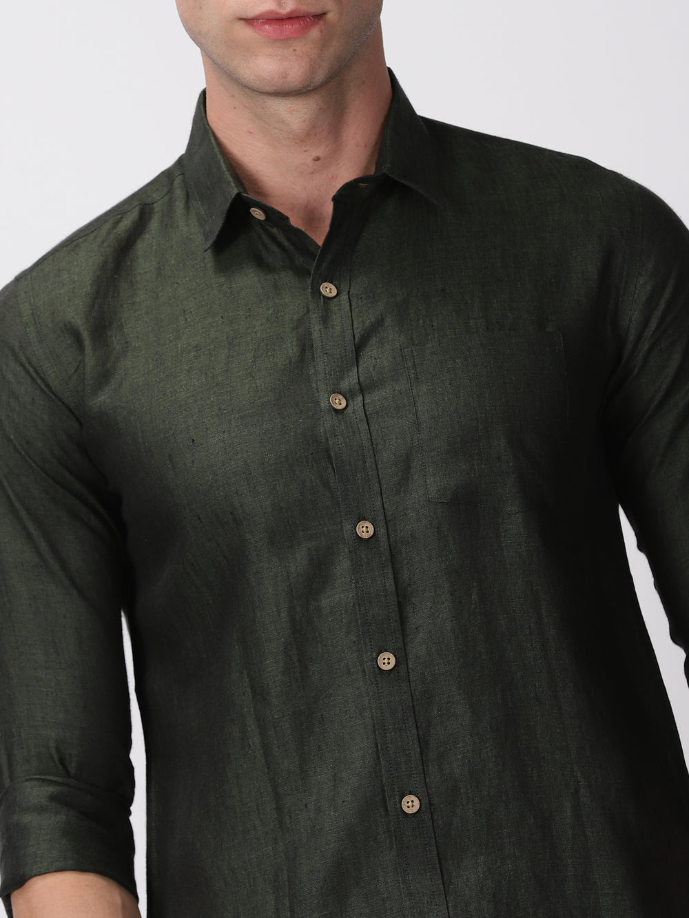 Harvey - Pure Linen Full Sleeve Shirt - Forest Green