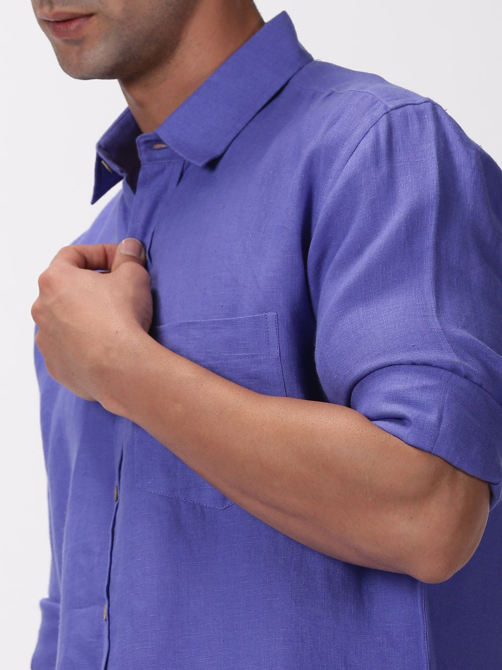 Kian - Pure Linen Regular Collar Full Sleeve Shirt - Iris Purple | Rescue