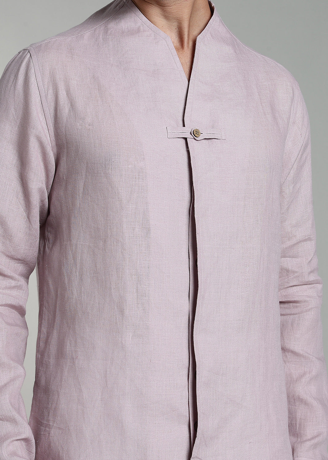 Reno - Pure Linen Full Sleeve Collarless Shirt  - Cameo Pink
