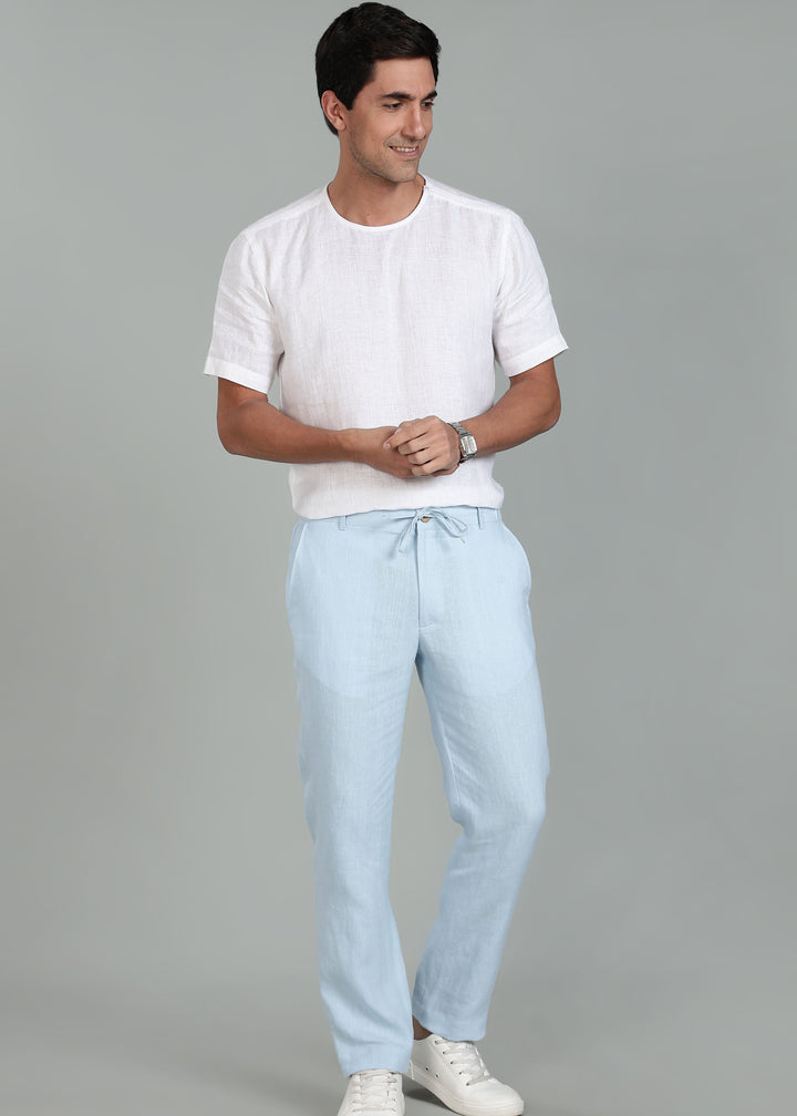 Theo - Linen Travel Pants - Pastel Blue