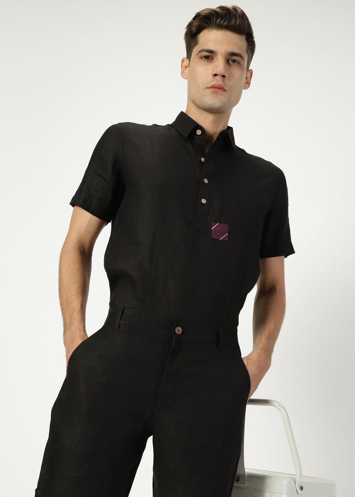 Matteo Pure Linen T-Shirt & Shorts Co-ord Set | Black