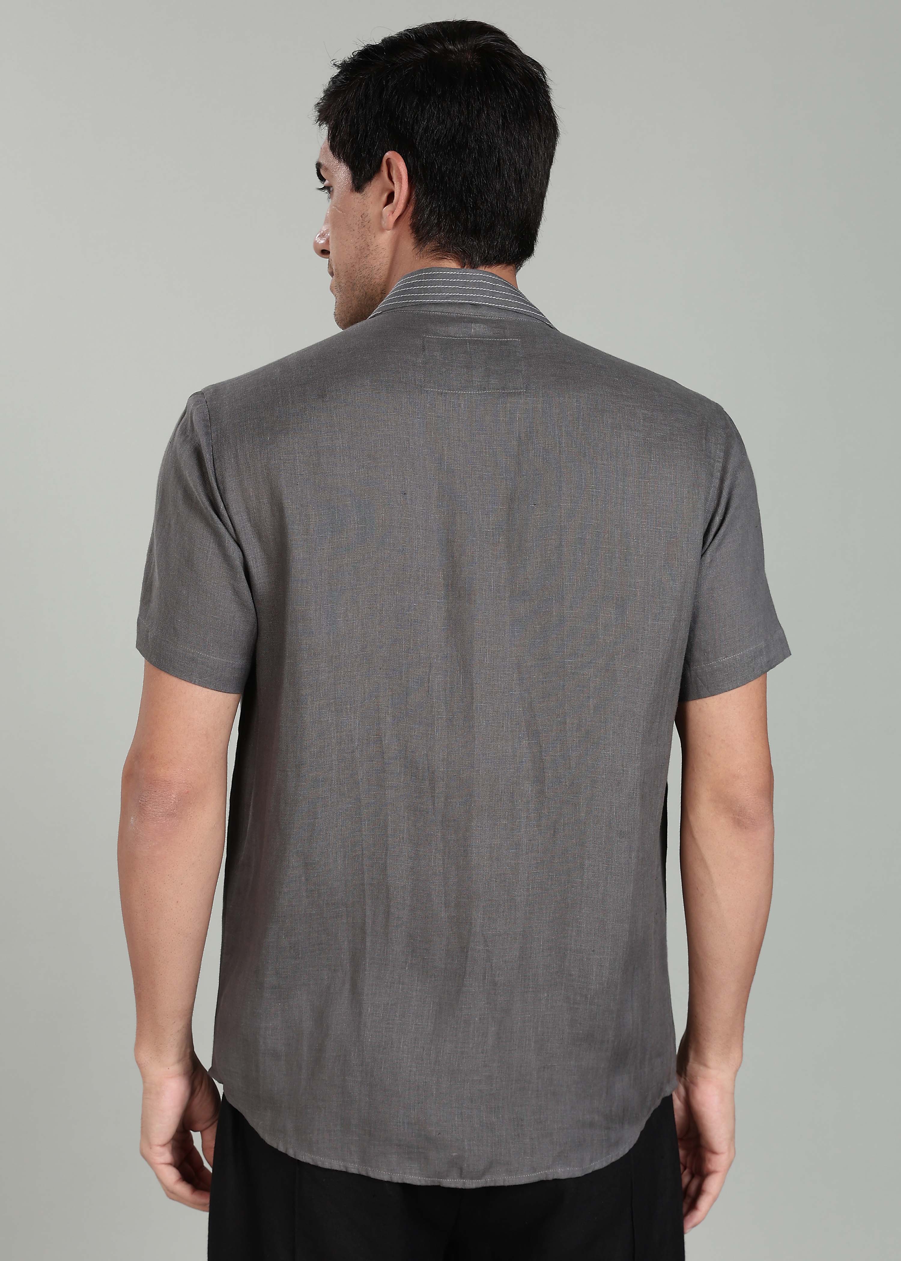 Sean Shirt - Pure Linen Half Sleeve Shirt with Concealed Placket
