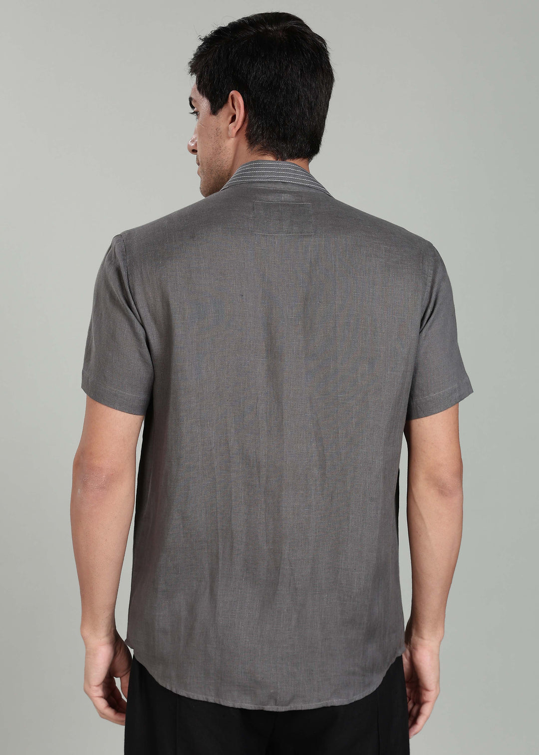 Sean Shirt - Pure Linen Half Sleeve Shirt with Concealed Placket - Charcoal Grey