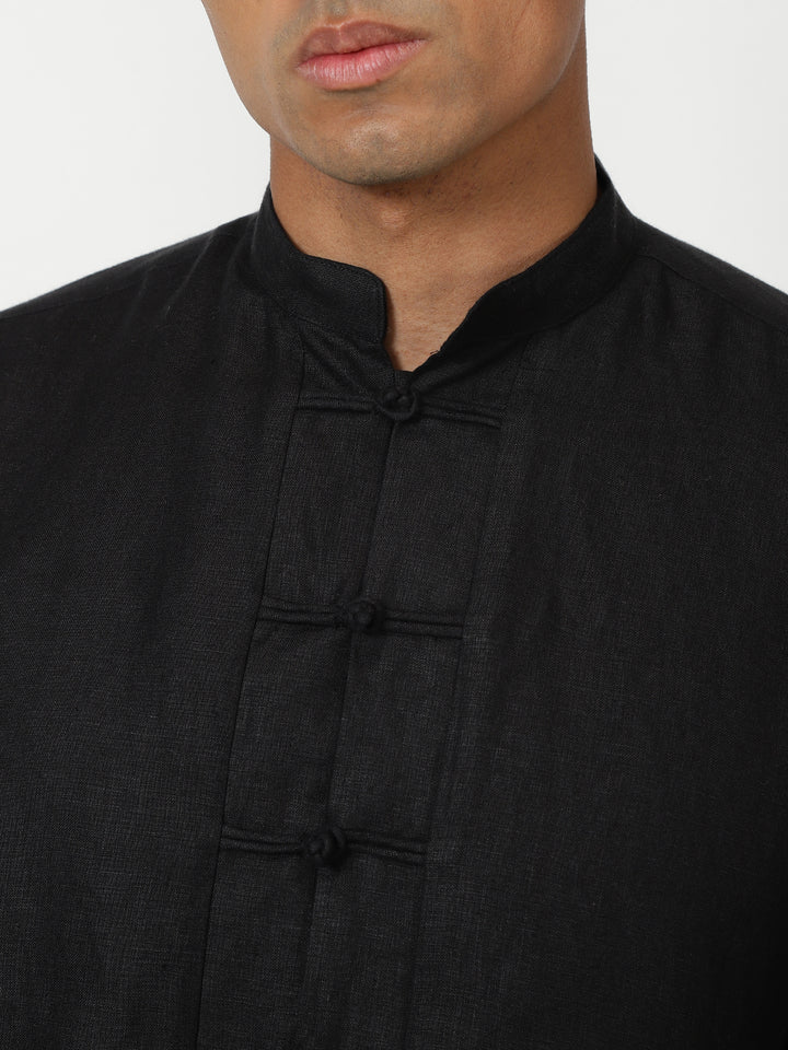 Marco - Pure Linen Full Sleeve Shirt - Black