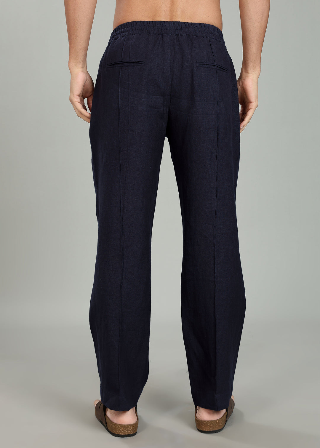 Art Pants - Pure Linen Elastic Casual Pants with Drawstrings - Regal Blue