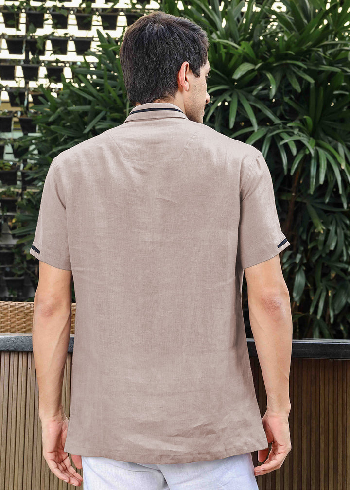 Jack - Pure Linen Polo T-Shirt - Fawn Pink