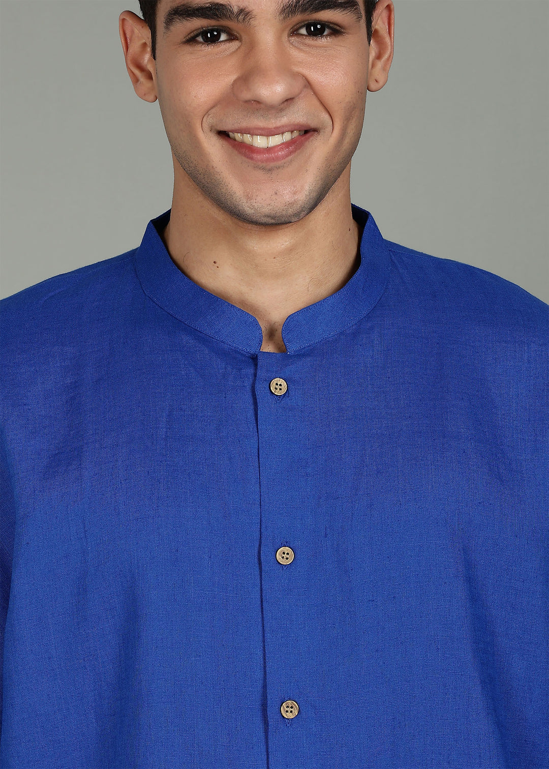 Kenshi Short Kurta Set - Pure Linen Kurta Set with Roy Pants - Egyptian Blue & White