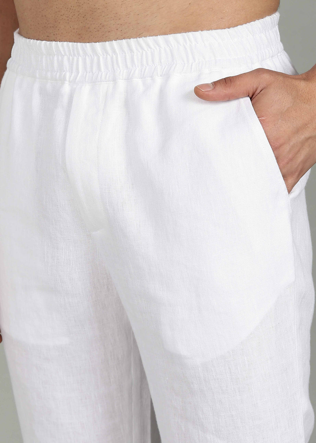 Vian Kurta Set - Pure Linen Full Sleeve Band Collar and White Kurta Pants- Lavender Violet & White