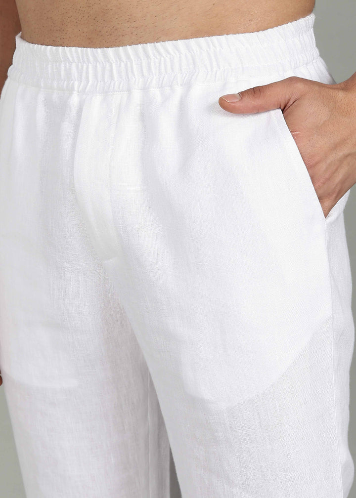 Vian Kurta Set - Pure Linen Full Sleeve Band Collar and White Kurta Pants- Lavender Violet & White
