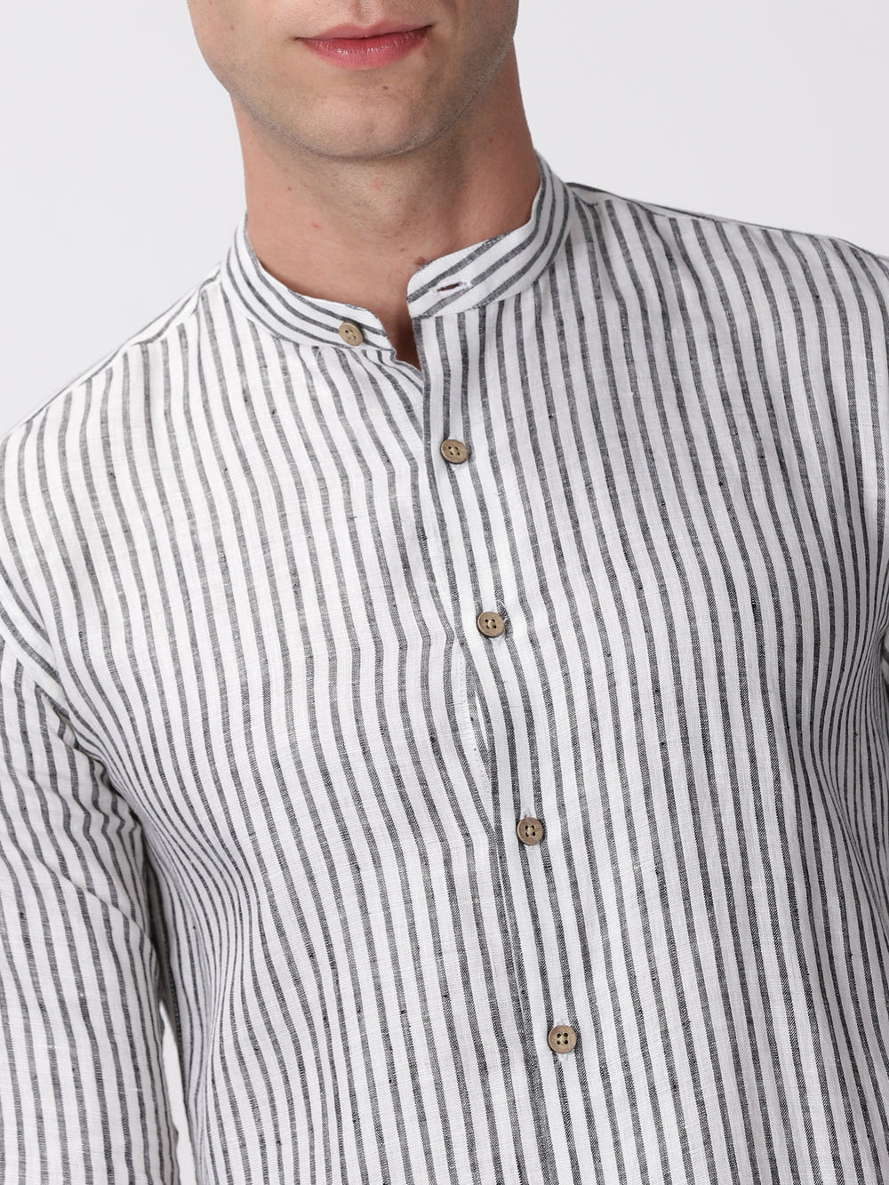 Max - Pure Linen Striped Long Sleeve Shirt - Black & White