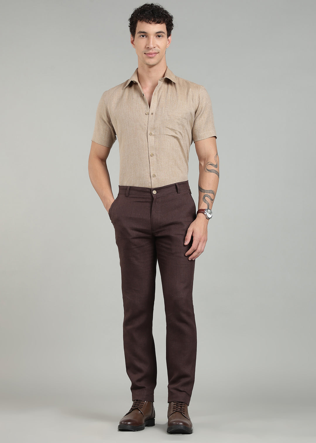 Neil - Pure Linen Trousers - Cocoa Brown